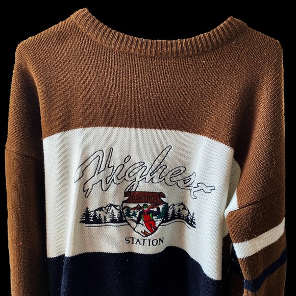 get control Sweaters - Vintage Brown Embroidered Ski Sweater Size Large